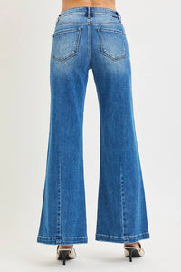 RISEN Mid Rise Wide Leg Jeans with Flared Look