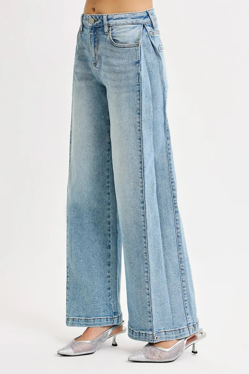 RISEN Mid Rise Wide Leg to Barrel Convertible Leg Snap Jeans-RISEN-Reef Love Boutique