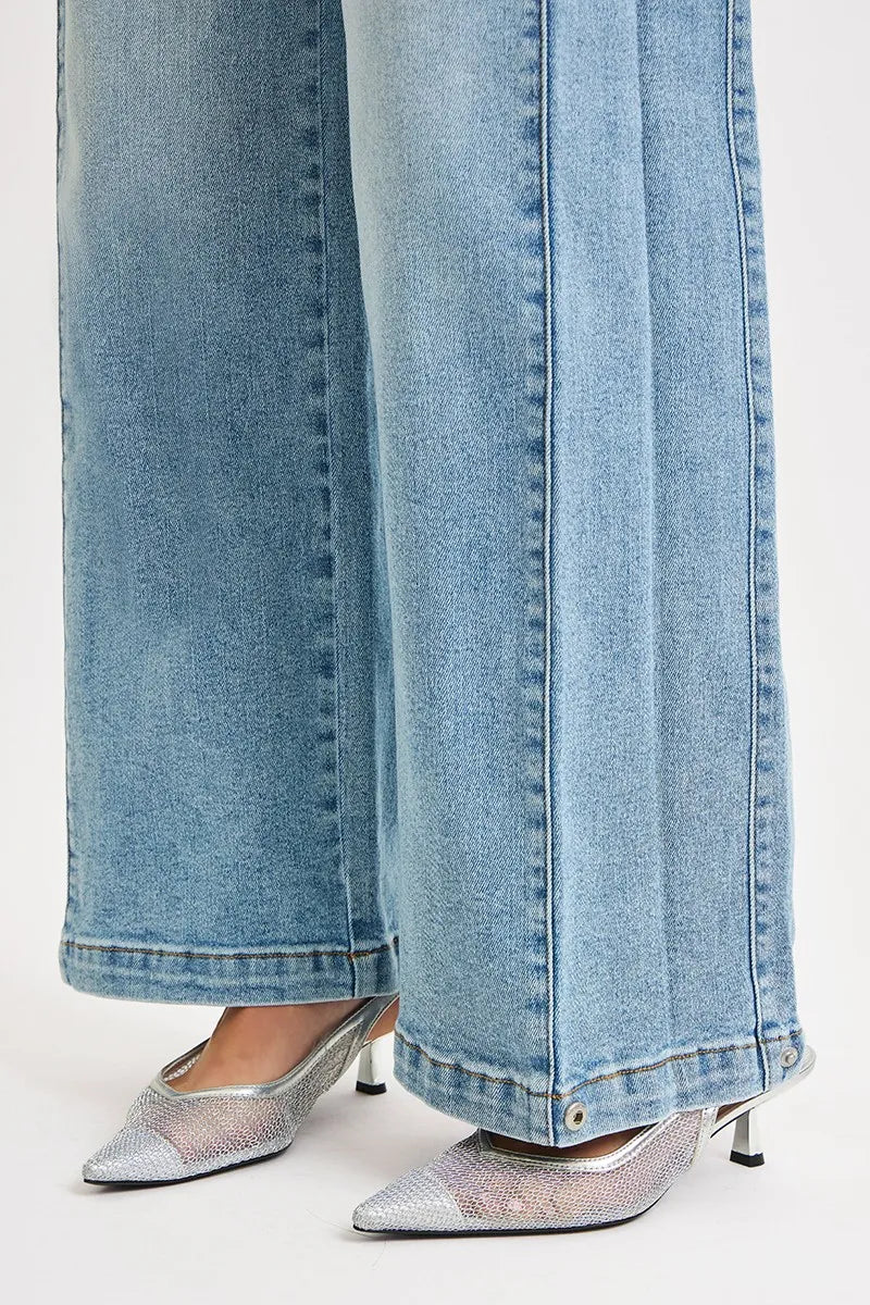 RISEN Mid Rise Wide Leg to Barrel Convertible Leg Snap Jeans-RISEN-Reef Love Boutique