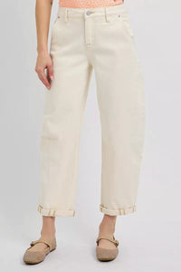 RISEN Off-White High Rise Relaxed Barrel Cuffed Jeans