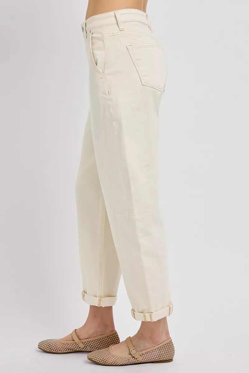 RISEN Off-White High Rise Relaxed Barrel Cuffed Jeans