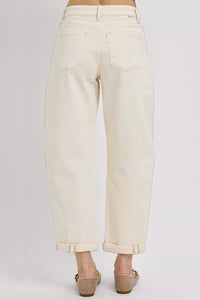 RISEN Off-White High Rise Relaxed Barrel Cuffed Jeans