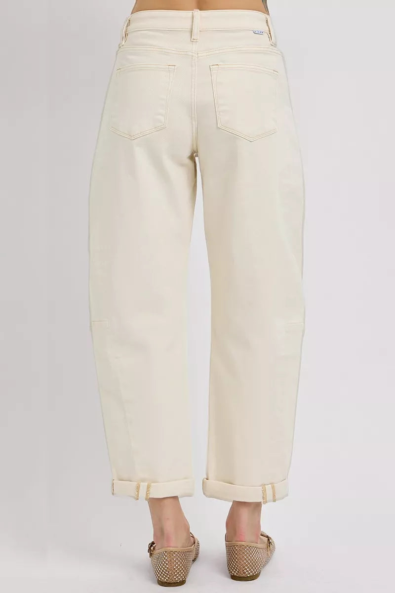 RISEN Off-White High Rise Relaxed Barrel Cuffed Jeans