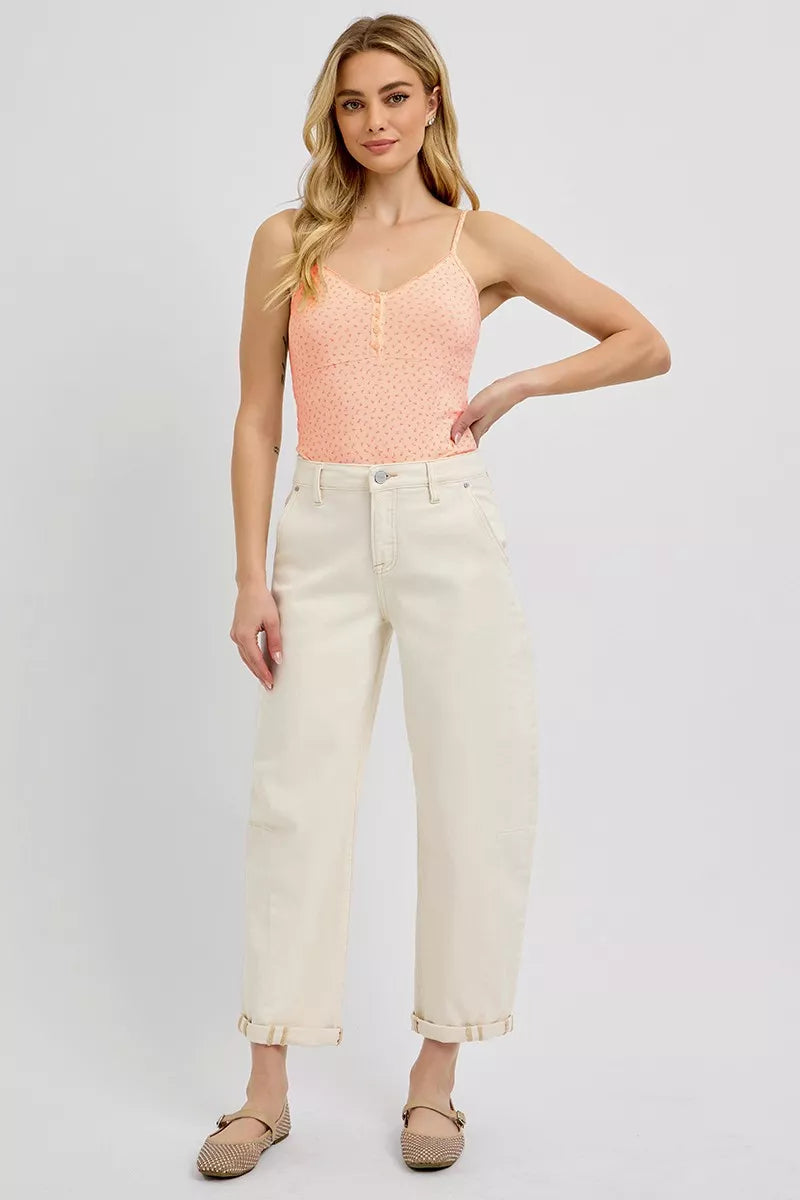 RISEN Off-White High Rise Relaxed Barrel Cuffed Jeans