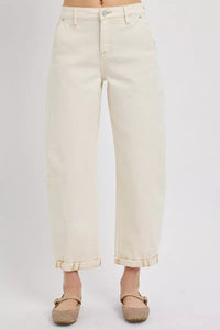 RISEN Off-White High Rise Relaxed Barrel Cuffed Jeans