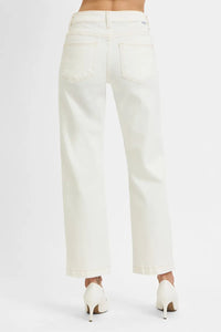 RISEN Off-White Tummy Control Mid Rise Ankle Straight Jeans-RISEN-Reef Love Boutique