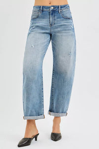 RISEN Slouchy Ankle Length Barrel Jeans with Cuffs