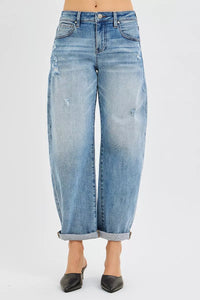 RISEN Slouchy Ankle Length Barrel Jeans with Cuffs