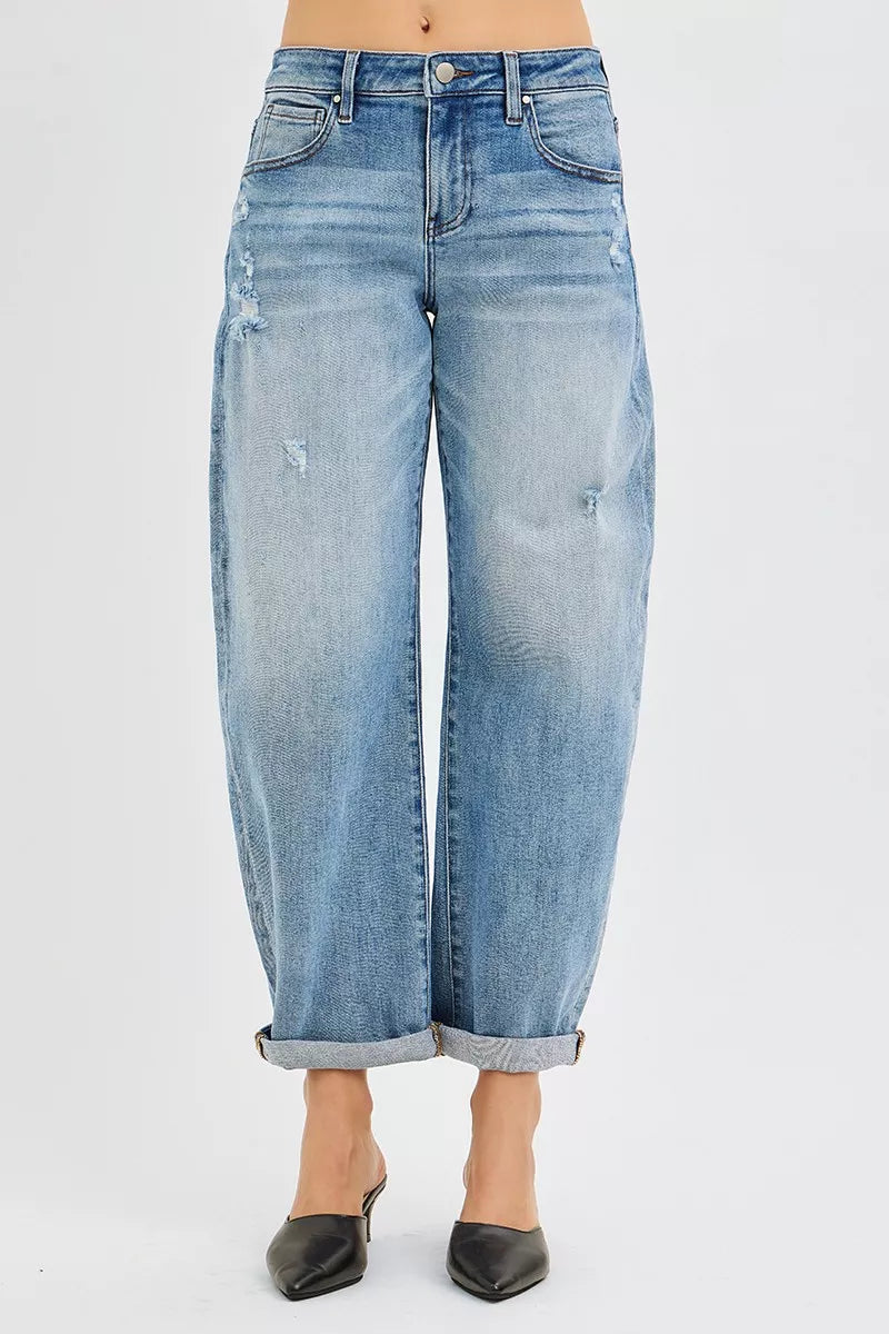 RISEN Slouchy Ankle Length Barrel Jeans with Cuffs