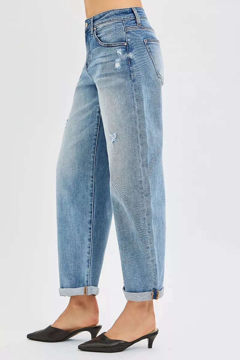 RISEN Slouchy Ankle Length Barrel Jeans with Cuffs