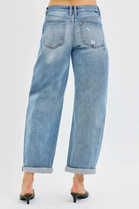 RISEN Slouchy Ankle Length Barrel Jeans with Cuffs