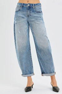 RISEN Slouchy Ankle Length Barrel Jeans with Cuffs