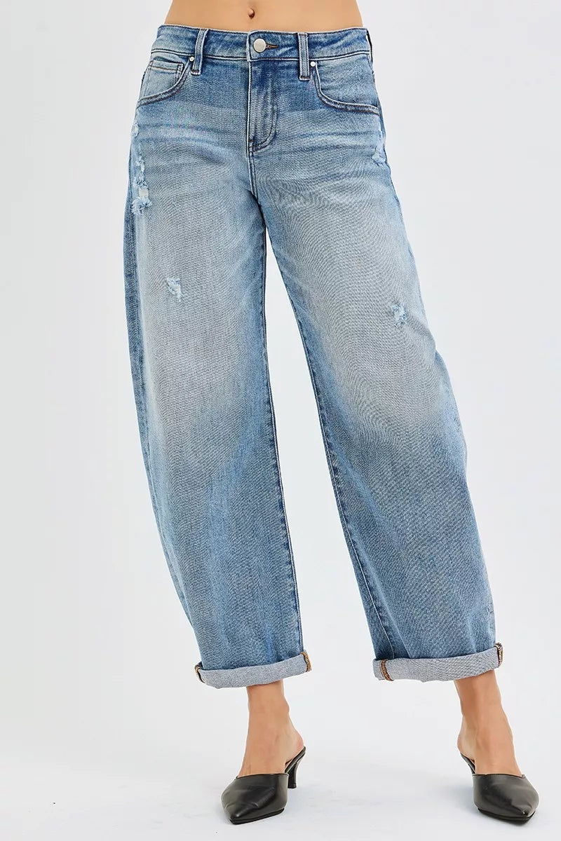 RISEN Slouchy Ankle Length Barrel Jeans with Cuffs