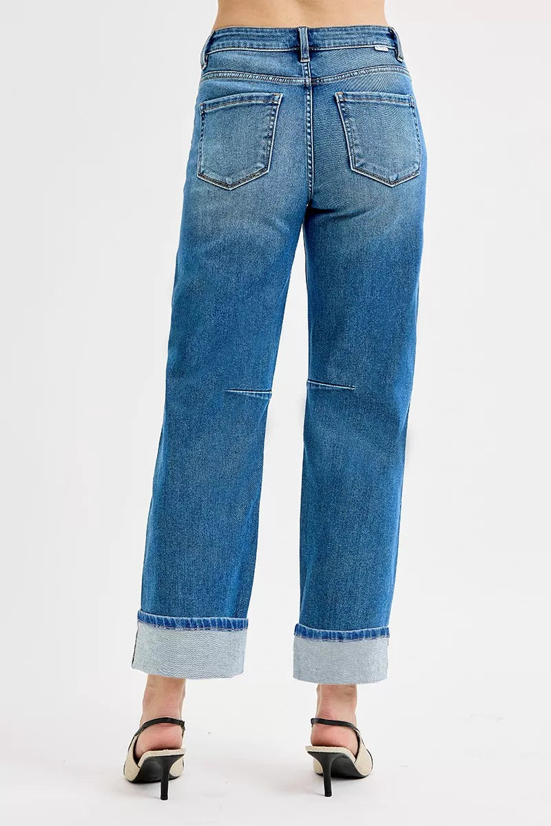 RISEN Slouchy Crop Barrel Cuffed Jeans-Reef Love