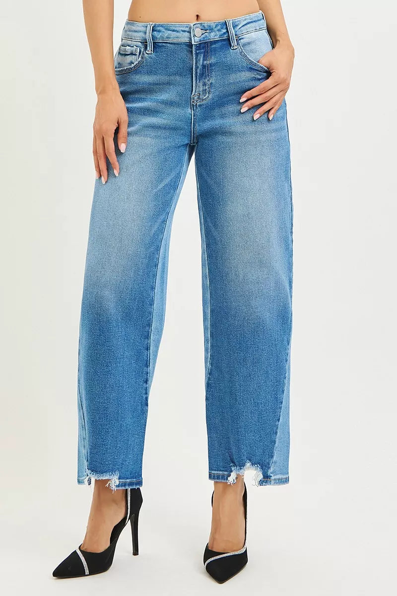 RISEN Slouchy Cropped Barrel Jeans with Contrast Wash- Boho Chic Styles by Reef Love
