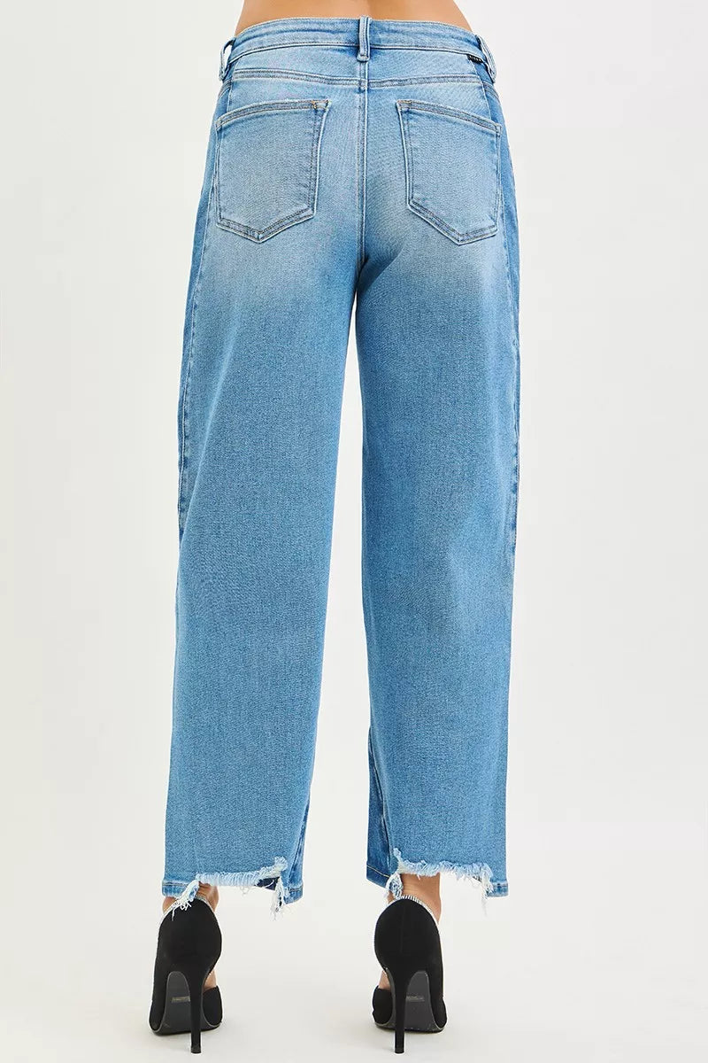 RISEN Slouchy Cropped Barrel Jeans with Contrast Wash- Boho Chic Styles by Reef Love