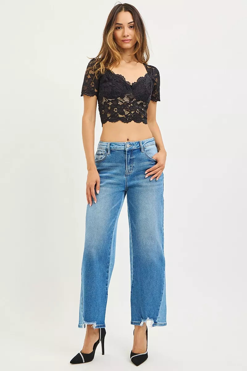 RISEN Slouchy Cropped Barrel Jeans with Contrast Wash- Boho Chic Styles by Reef Love