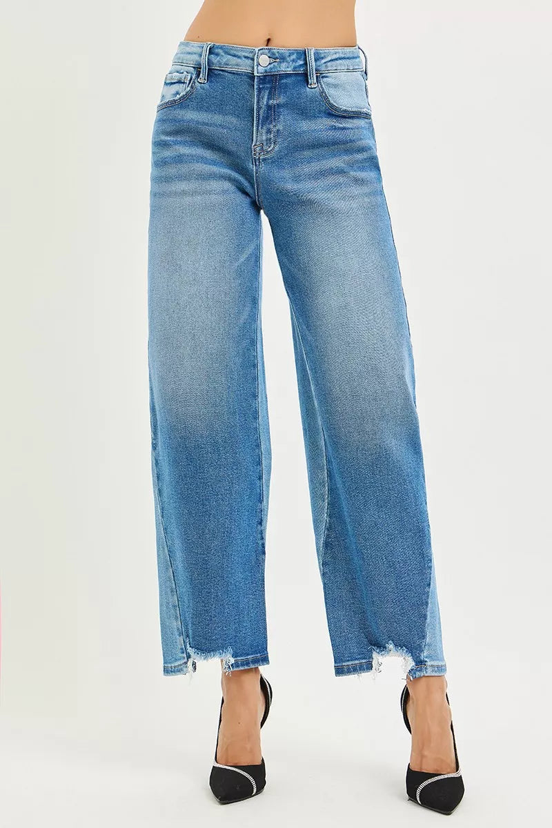 RISEN Slouchy Cropped Barrel Jeans with Contrast Wash- Boho Chic Styles by Reef Love