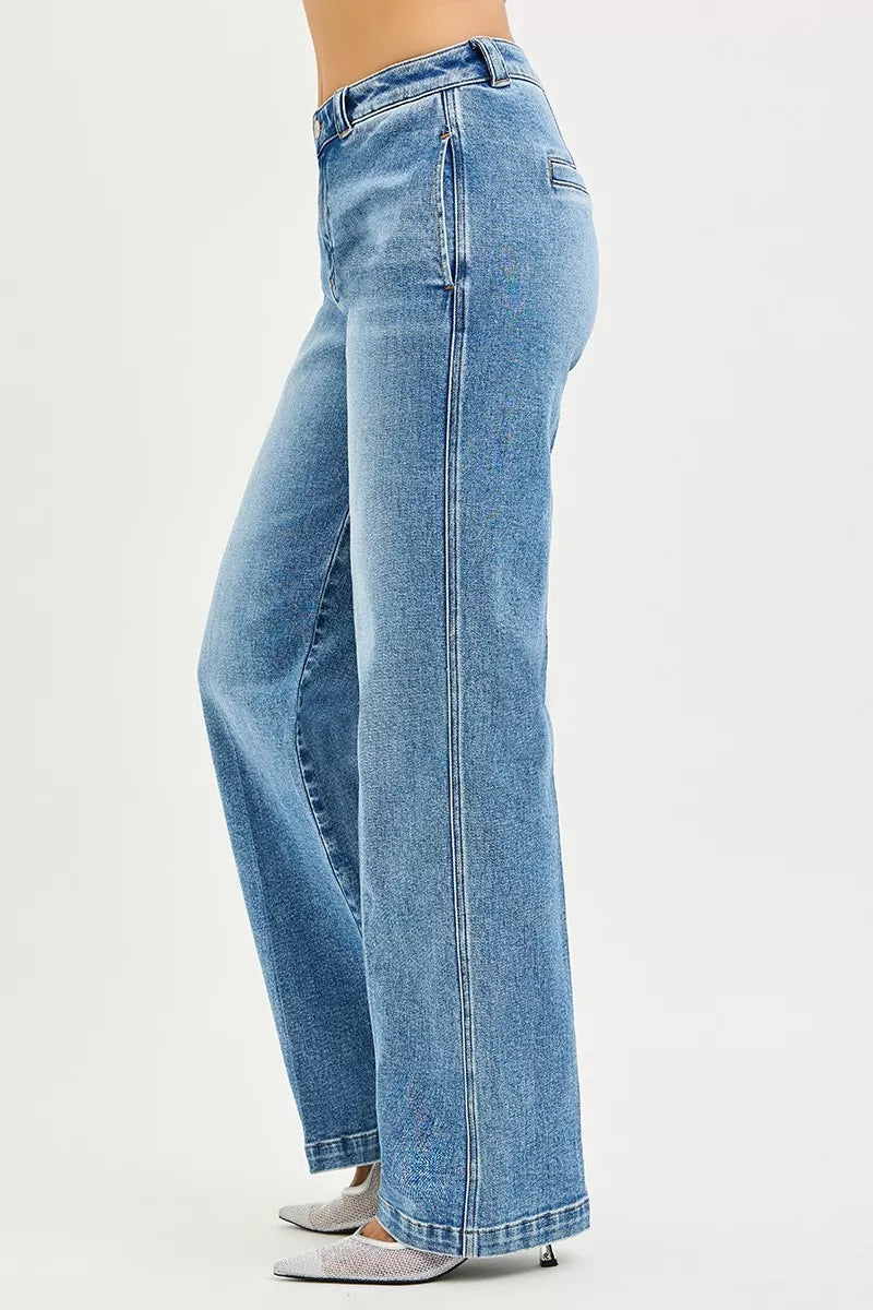 RISEN Slouchy Straight Leg Boyfriend Jeans, Medium Wash-RISEN-Reef Love Boutique