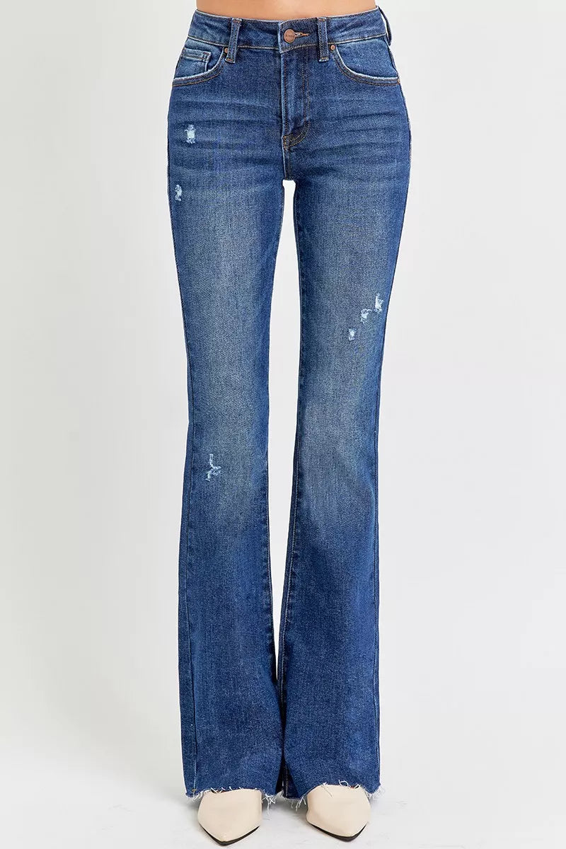 RISEN Tall Friendly Distressed Mid Rise Flare Jeans