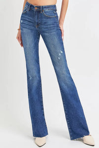 RISEN Tall Friendly Distressed Mid Rise Flare Jeans