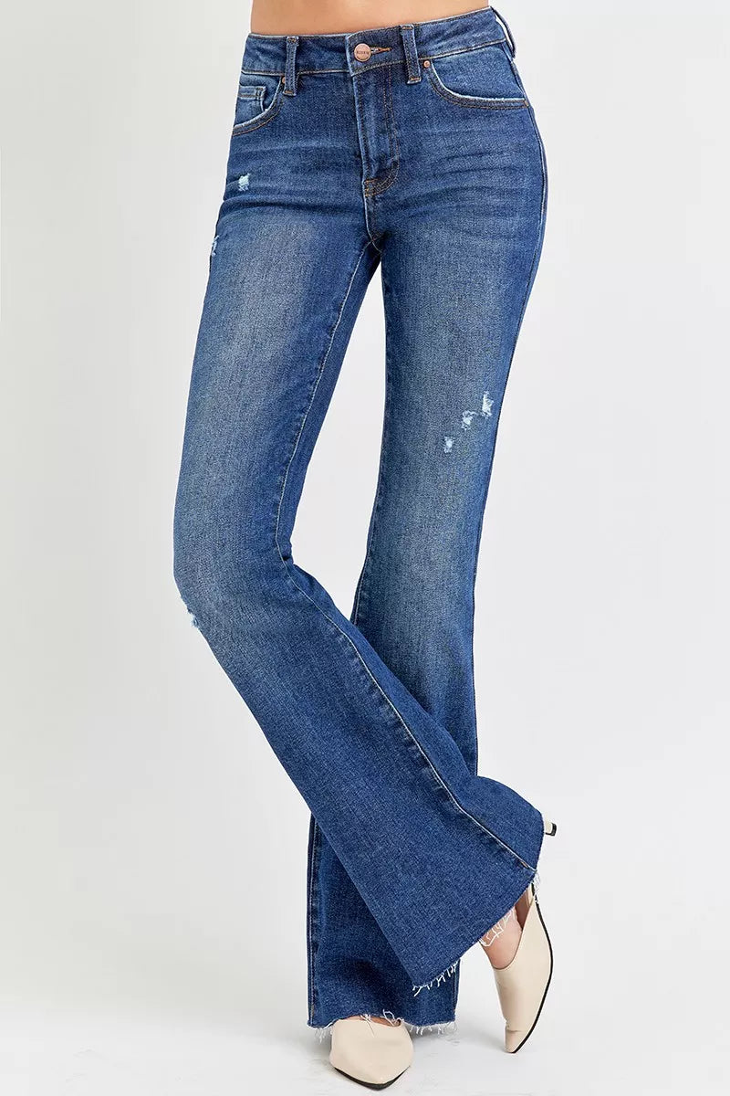 RISEN Tall Friendly Distressed Mid Rise Flare Jeans