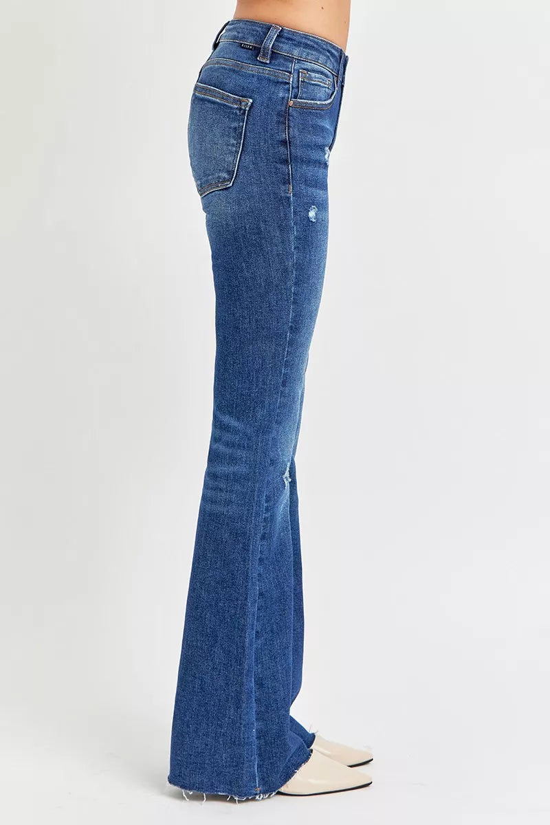 RISEN Tall Friendly Distressed Mid Rise Flare Jeans