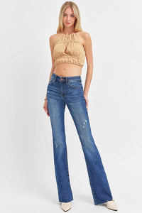 RISEN Tall Friendly Distressed Mid Rise Flare Jeans