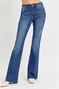 RISEN Tall Friendly Distressed Mid Rise Flare Jeans