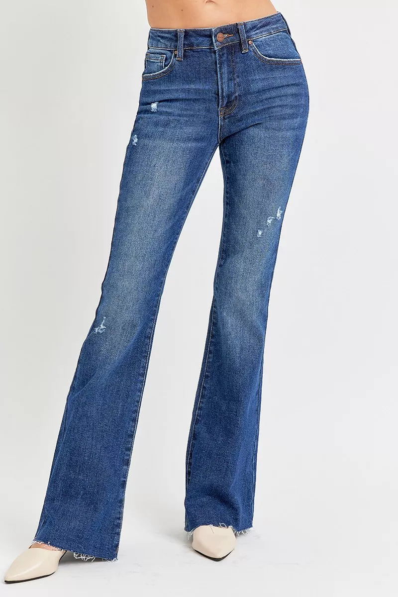 RISEN Tall Friendly Distressed Mid Rise Flare Jeans