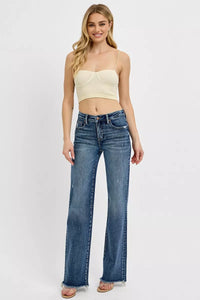 RISEN Full Size Tummy Control High Rise Long Straight Jeans Plus Size