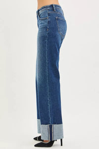 RISEN Tall Girl Friendly Wide Straight Jeans With Wide Cuff, Dark Wash-RISEN-Reef Love Boutique