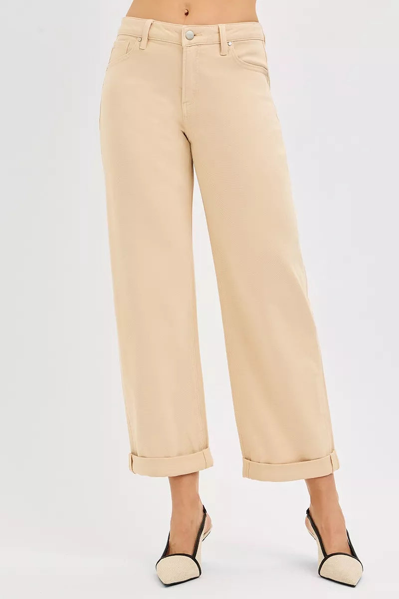 RISEN Tummy Control Ankle Relaxed Wide Leg Jeans, Buttermilk Beige-RISEN-Buttermilk-0-Reef Love Boutique