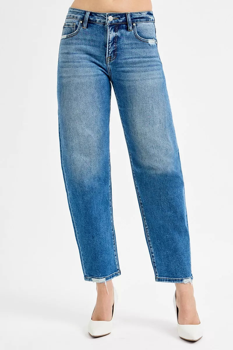 RISEN Tummy Control High Rise Ankle Slim Barrel Jeans-RISEN Tummy Control High Rise Ankle Slim Barrel Jeans. These high-rise jeans feature tummy control and slim barrel cut offers a modern and sleek look.