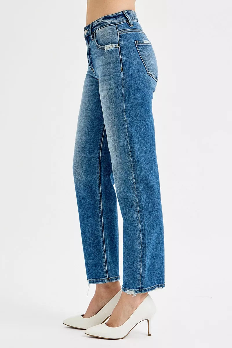 RISEN Tummy Control High Rise Ankle Slim Barrel Jeans-RISEN Tummy Control High Rise Ankle Slim Barrel Jeans. These high-rise jeans feature tummy control and slim barrel cut offers a modern and sleek look.