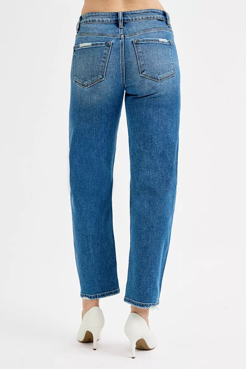 RISEN Tummy Control High Rise Ankle Slim Barrel Jeans-RISEN Tummy Control High Rise Ankle Slim Barrel Jeans. These high-rise jeans feature tummy control and slim barrel cut offers a modern and sleek look.