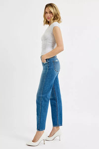 RISEN Tummy Control High Rise Ankle Slim Barrel Jeans-RISEN Tummy Control High Rise Ankle Slim Barrel Jeans. These high-rise jeans feature tummy control and slim barrel cut offers a modern and sleek look.