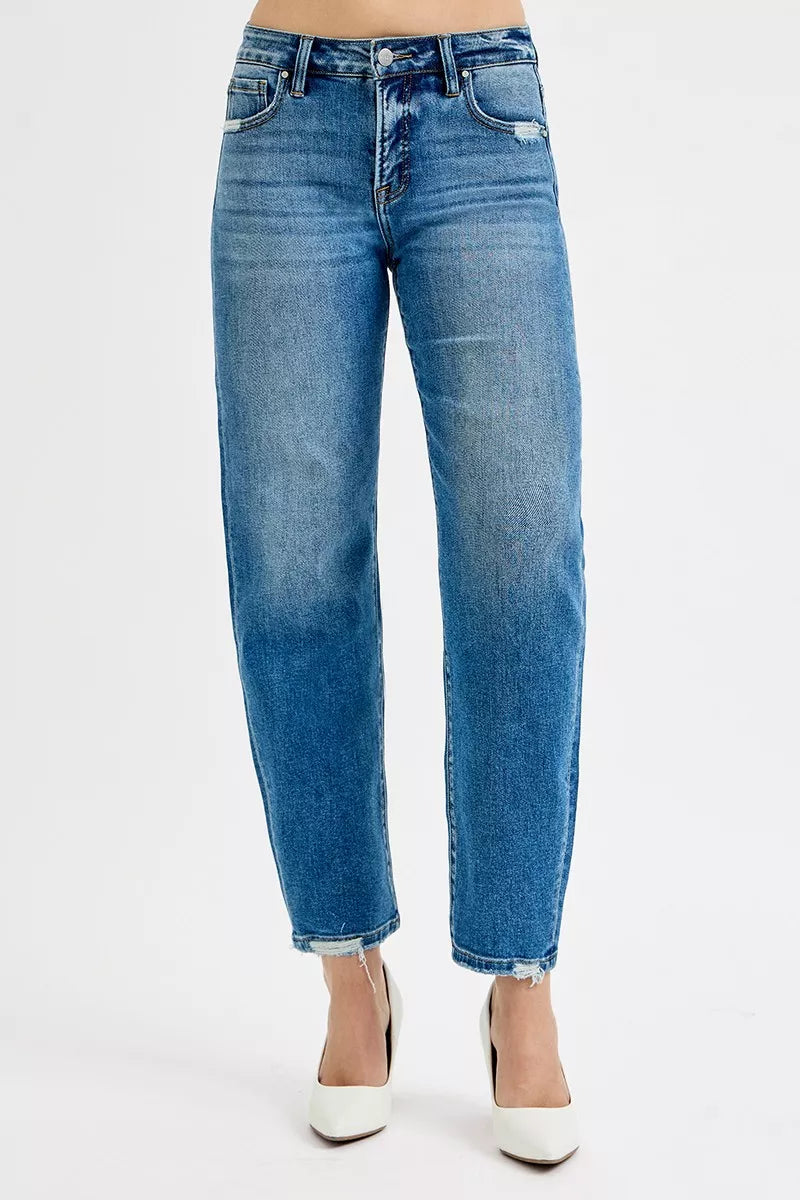 RISEN Tummy Control High Rise Ankle Slim Barrel Jeans-RISEN Tummy Control High Rise Ankle Slim Barrel Jeans. These high-rise jeans feature tummy control and slim barrel cut offers a modern and sleek look.