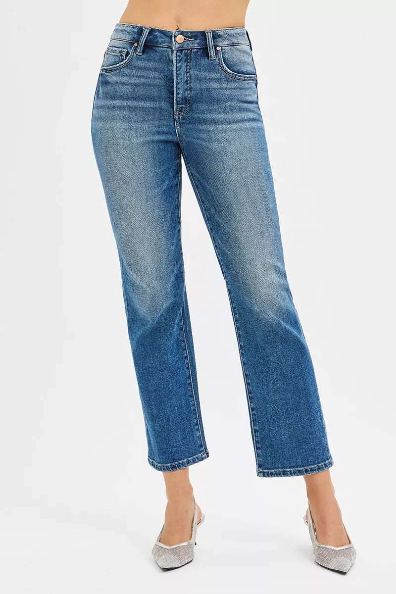 RISEN Tummy Control High Rise Crop Straight Jeans-RISEN-Medium Wash-0-Reef Love Boutique