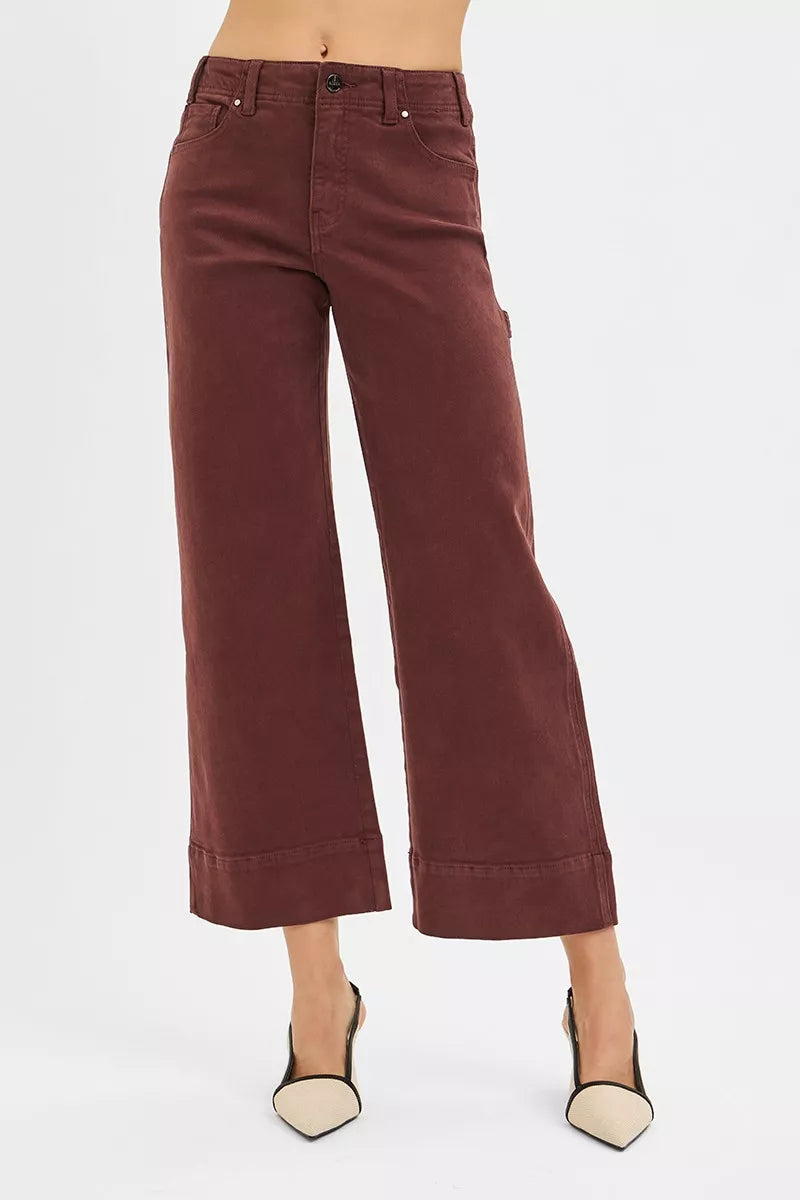RISEN Tummy Control High Rise Crop Wide Pants, Cocoa Brown-RISEN-Cocoa Brown-0-Reef Love Boutique