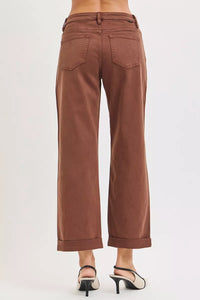 RISEN Tummy Control Mid Rise Ankle Barrel Baggy Jeans, Cocoa Brown- Boho Chic Styles by Reef Love