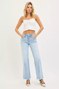 RISEN Tummy Control Mid Rise Ankle Straight Fray Hem Jeans-RISEN-Reef Love Boutique