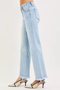 RISEN Tummy Control Mid Rise Ankle Straight Fray Hem Jeans-RISEN-Reef Love Boutique