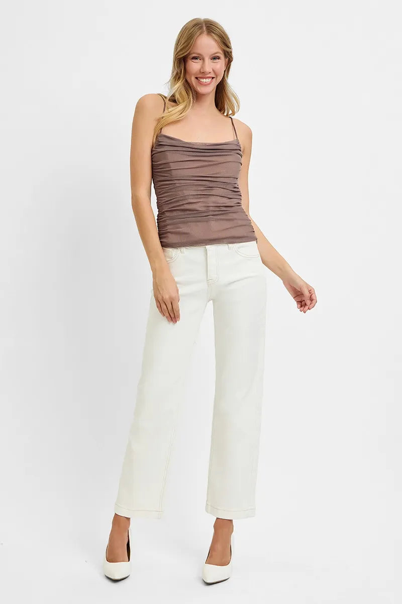 RISEN Tummy Control Mid Rise Ankle Straight Jeans-RISEN tummy control mid rise ankle straight jeans in white with a flattering fit and stretch. Available in standard and plus sizes for everyday women’s style.-Reef Love