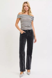 RISEN Tummy Control Mid Rise Straight Leg Corduroy Pants-Reef Love