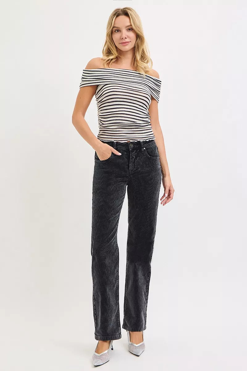 RISEN Tummy Control Mid Rise Straight Leg Corduroy Pants-Reef Love