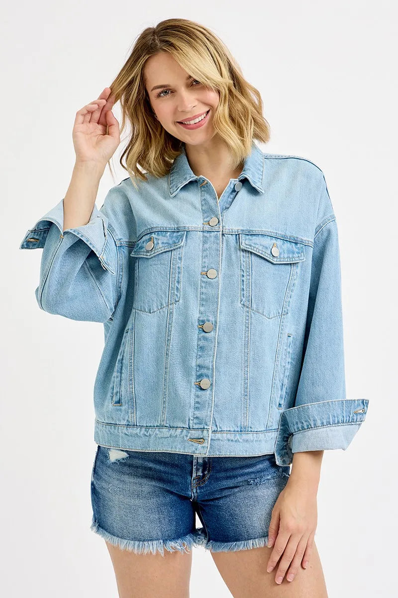 RISEN Washed Dropped Shoulder Denim Jacket