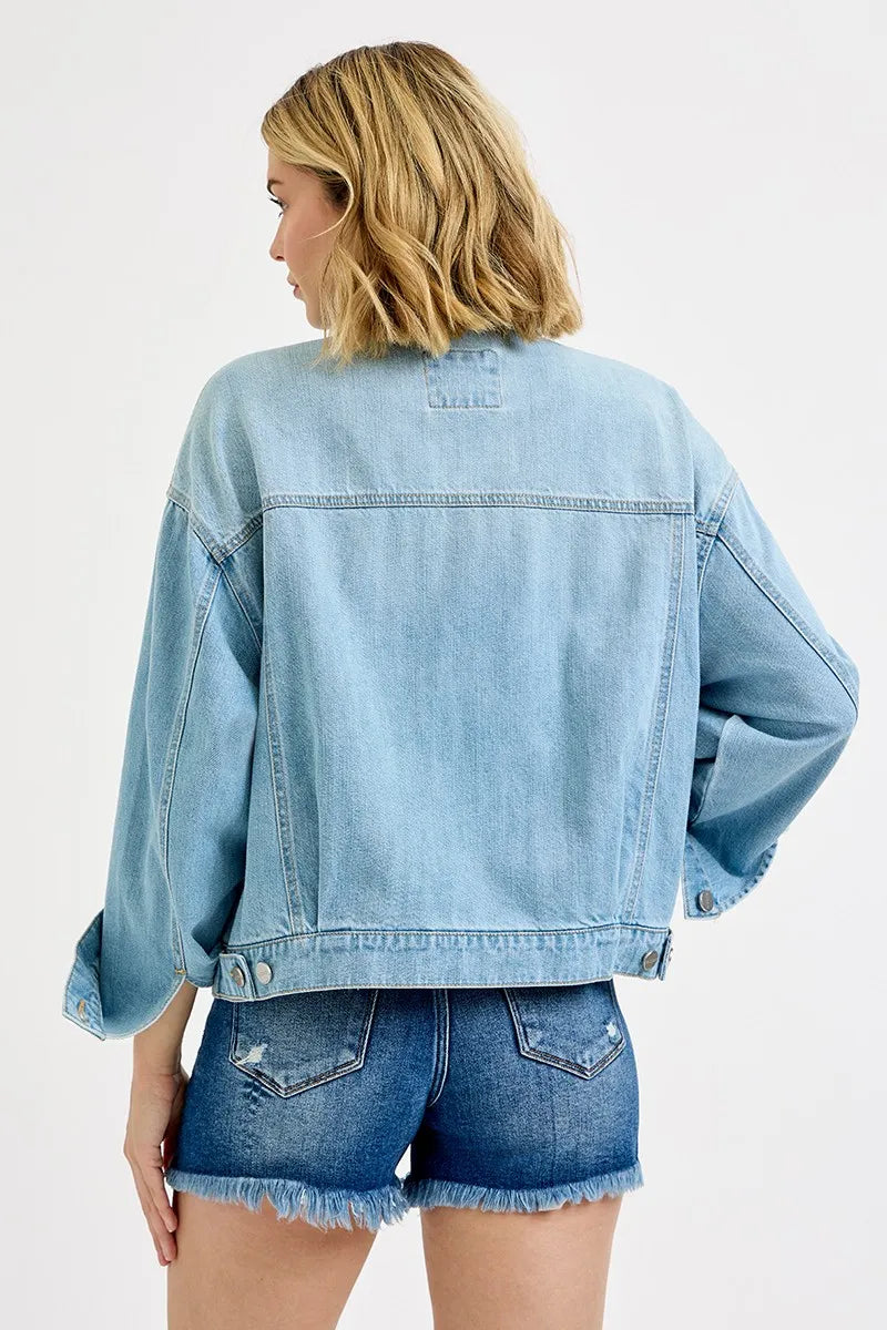 RISEN Washed Dropped Shoulder Denim Jacket
