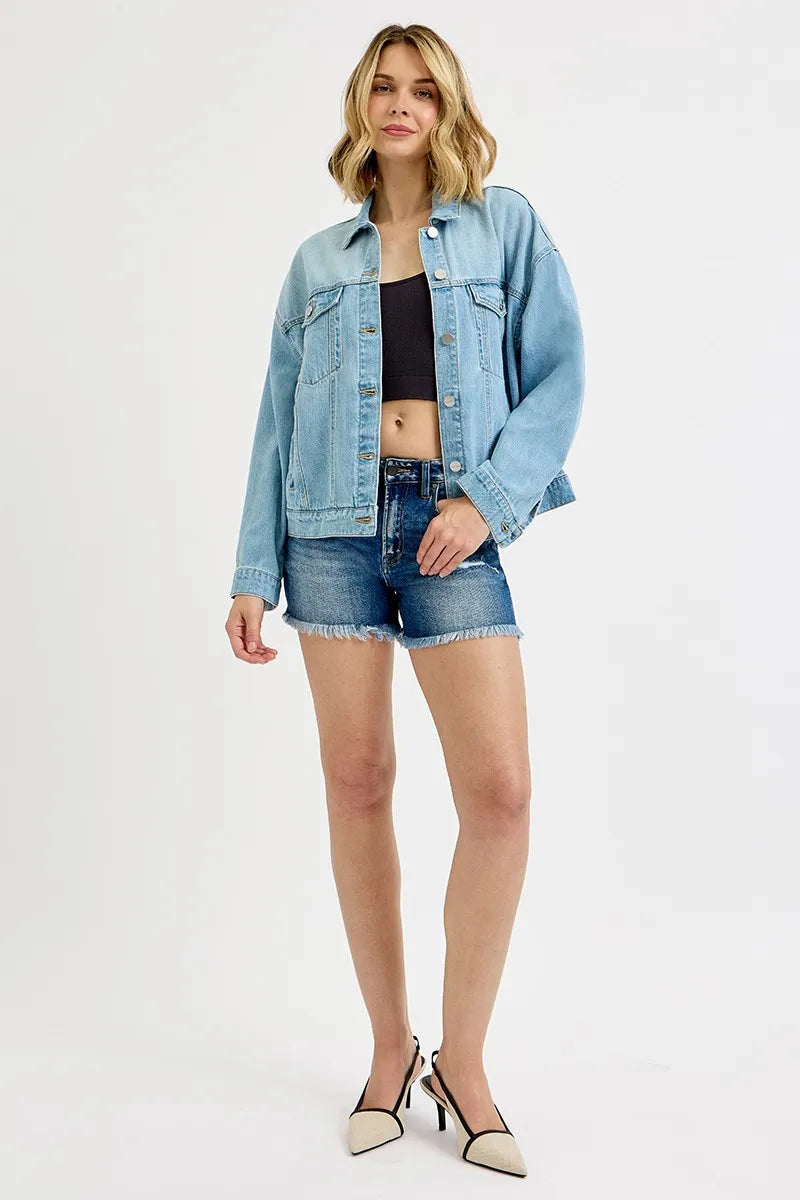 RISEN Washed Dropped Shoulder Denim Jacket