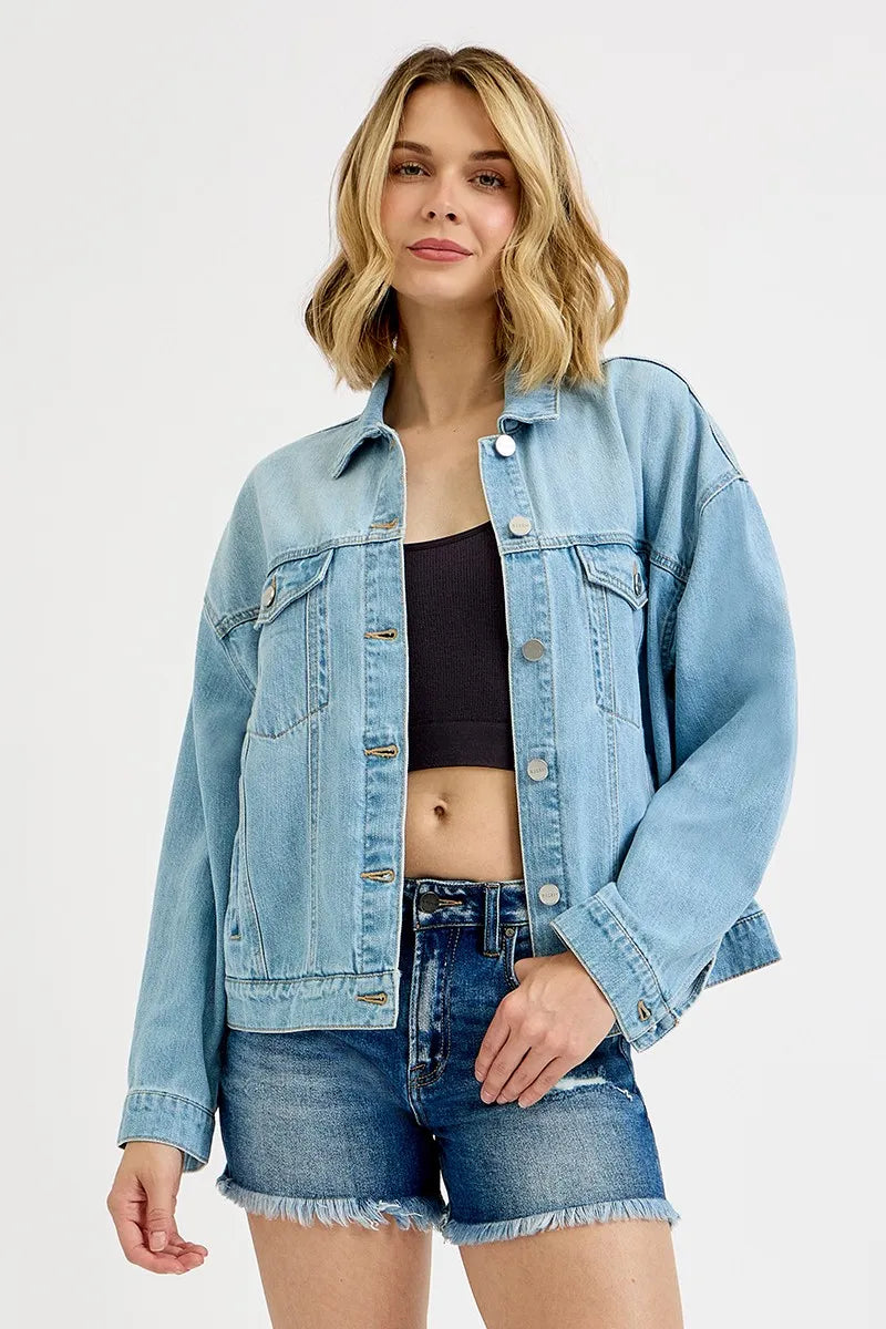 RISEN Washed Dropped Shoulder Denim Jacket